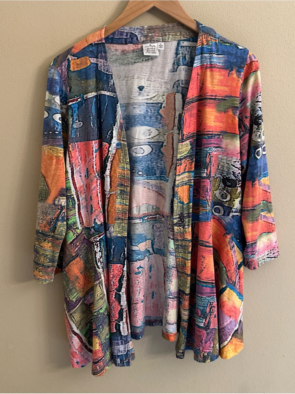 Parsley & Sage Top‎ Blouse Open Front Art to Wear Colorful Office Travel Size L